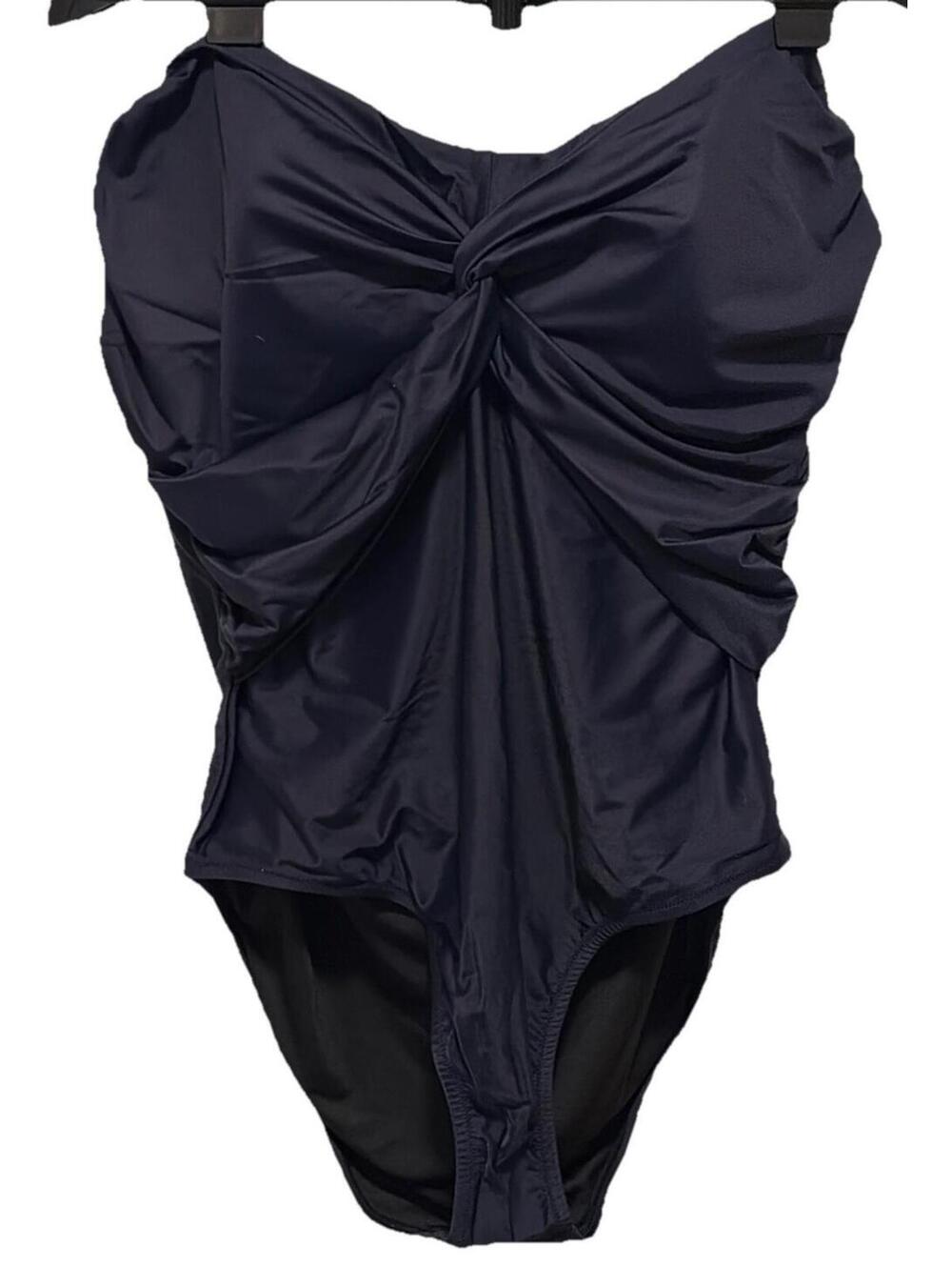 NWT J Crew Twist Front Bandeau One-Piece Navy Blue Full Coverage Swimsuit Sz 20